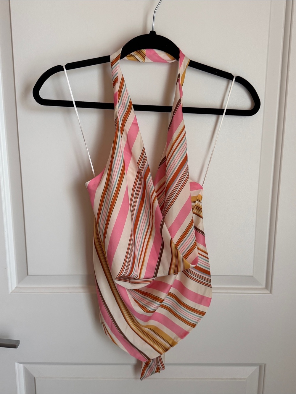 Zara Pink Cream & Tan Striped Halter Cowl Camisole